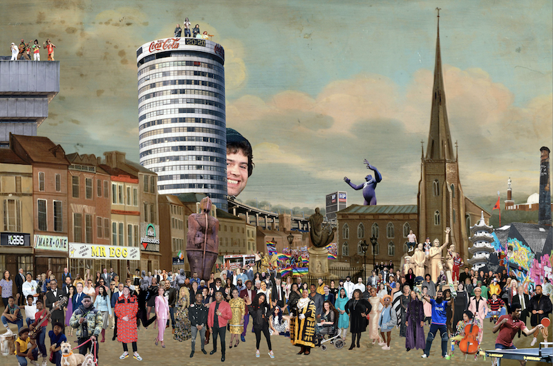 Benny’s Babbies by Cold War Steve shows a montage of well known Brummies with a backdrop of the city's architecture.