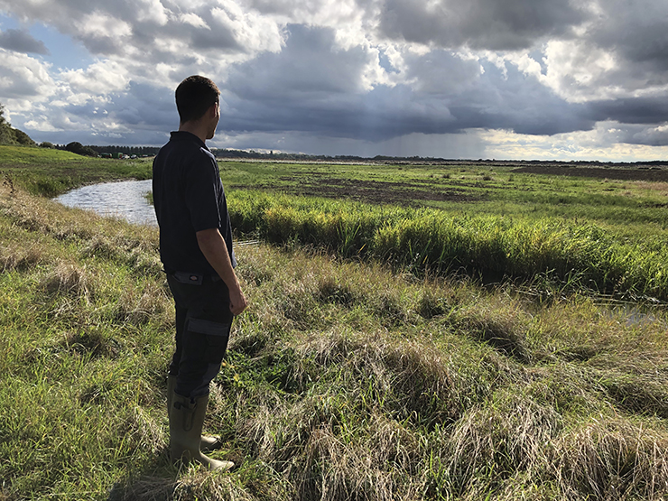 Man looking out over Carlton Marshes