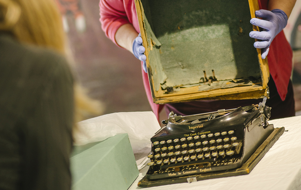 Collections Officer Paula Wride with Enid Blytons Typewriter