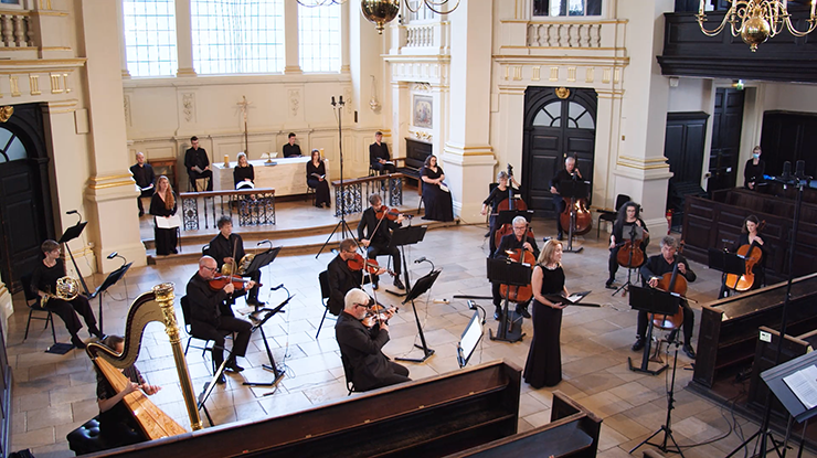 A classical music concert in a large church