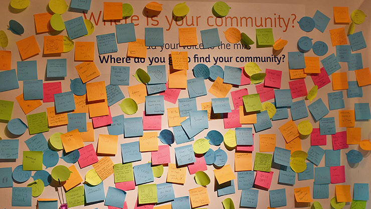 Community wall at the Queering Spires exhibition