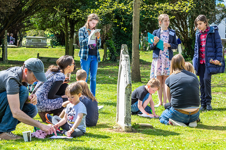 Families enjoying activities at Rectory Lane Cemetery
