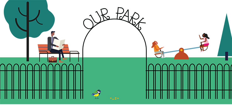 Future Parks illustration of a family enjoying a park