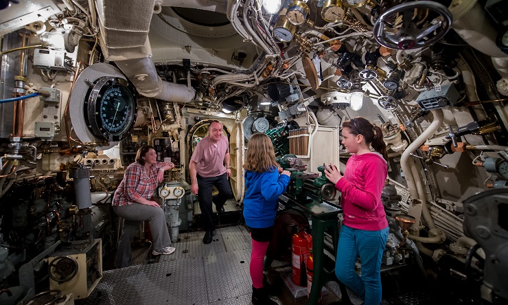 Family inside a submarine
