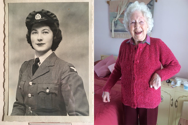 Vintage photograph of young woman and elderly woman today