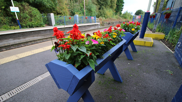 Planting box on railway platform