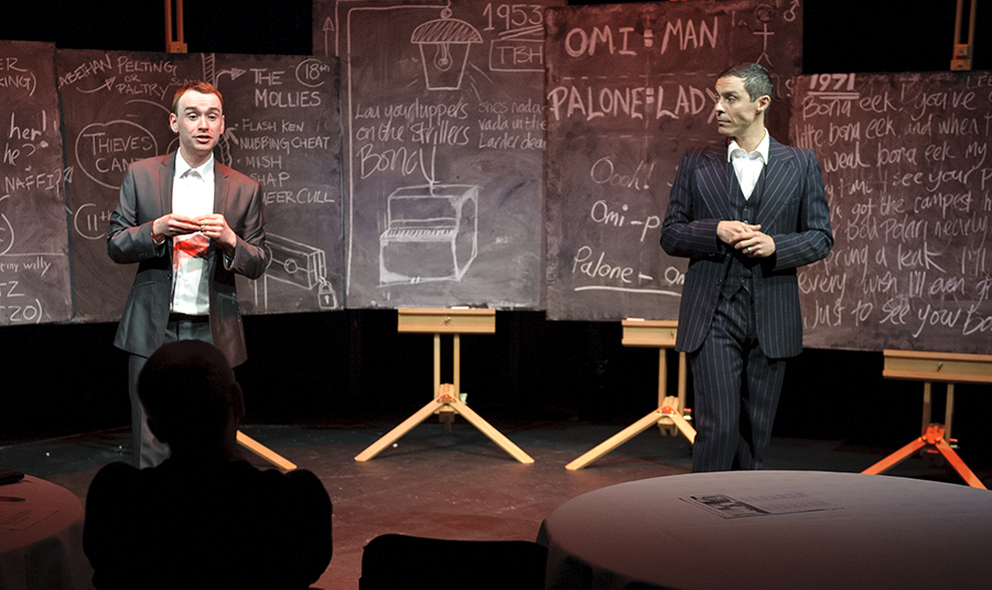 Men standing in front of chalkboards