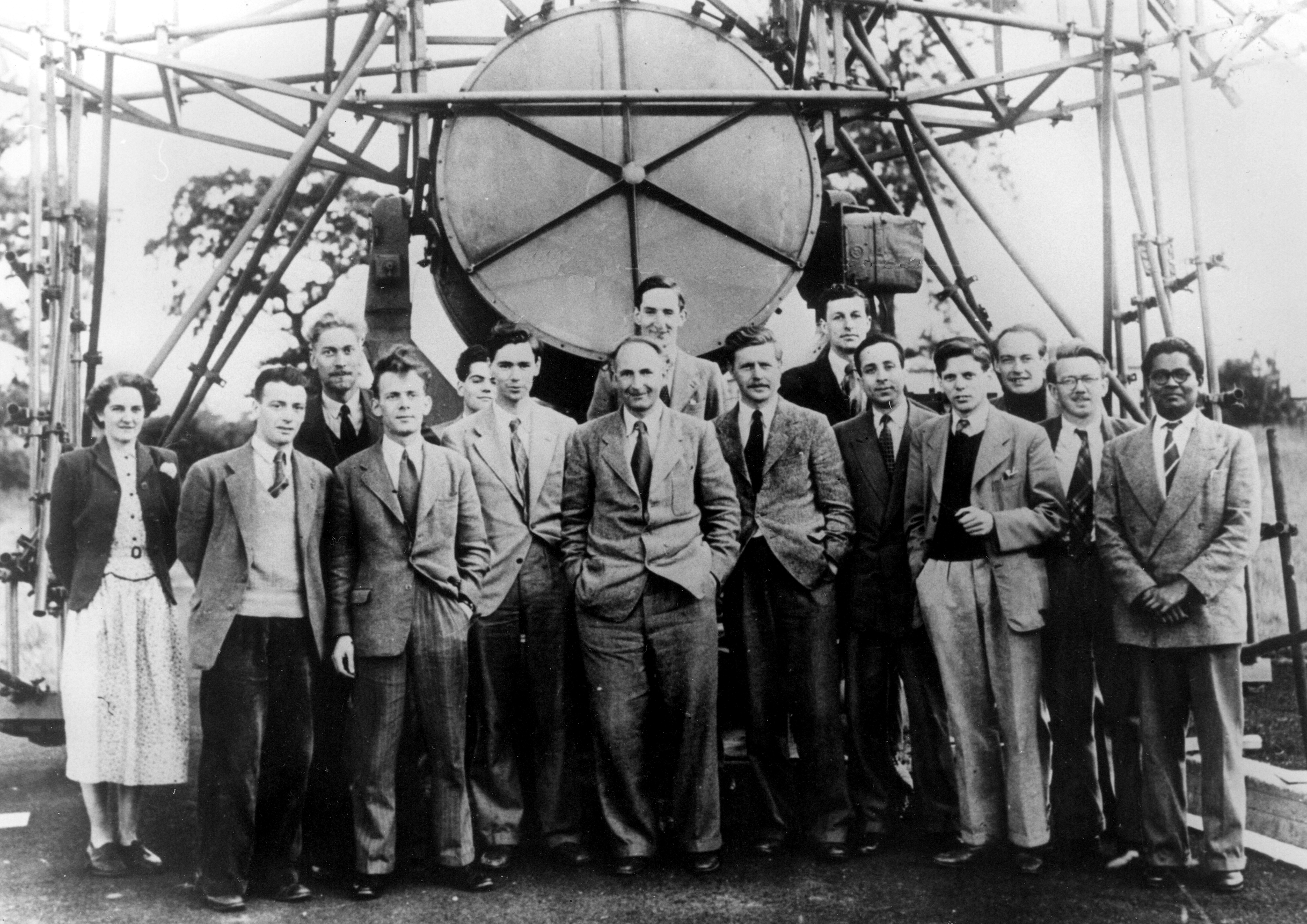 Black and white photograph of scientists
