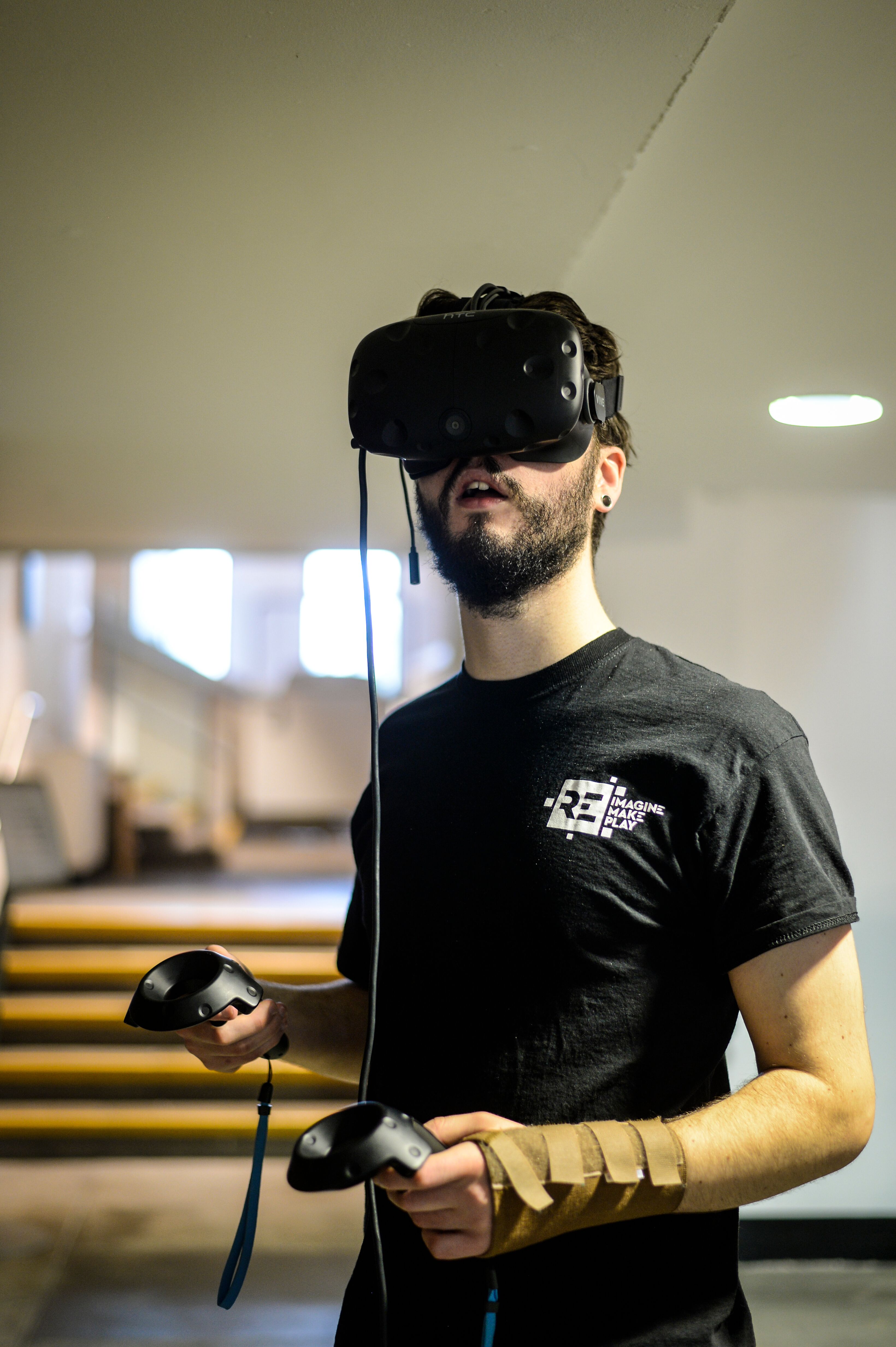 Young man with VR headset