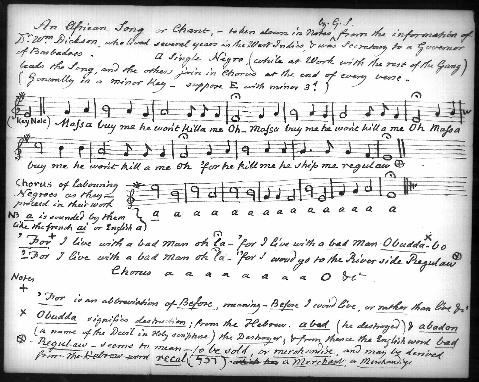 Written down slave song