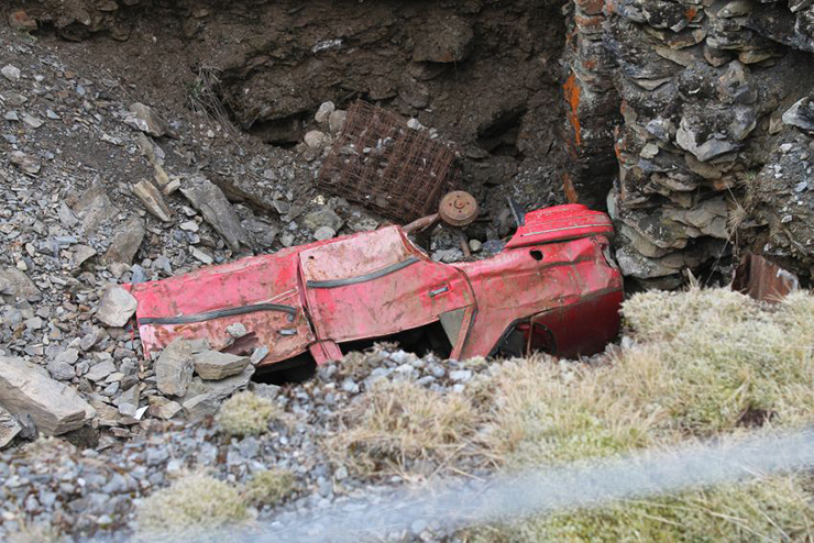 Upside-down smashed car