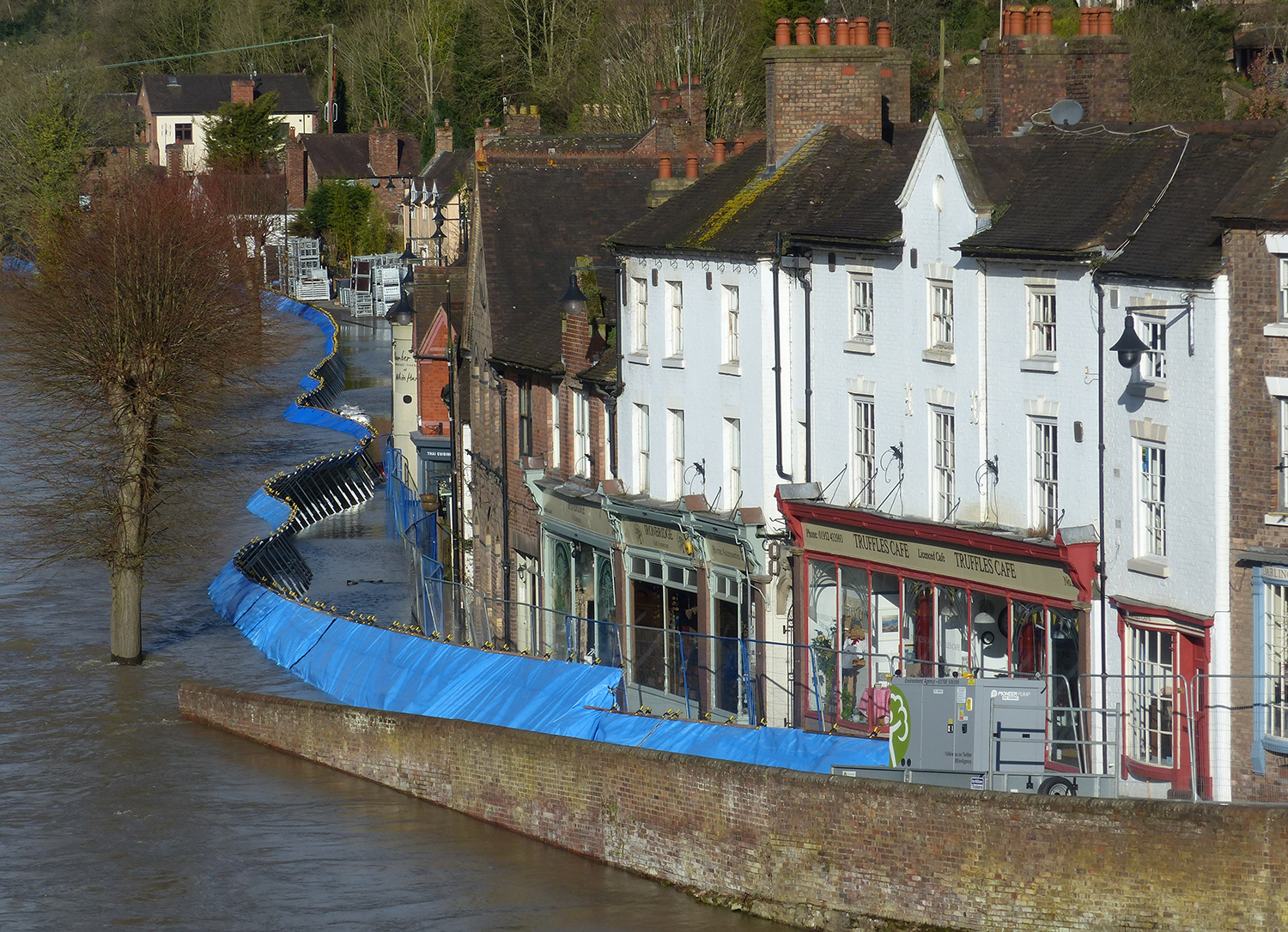 Temporary flood barriers in Ironbridge