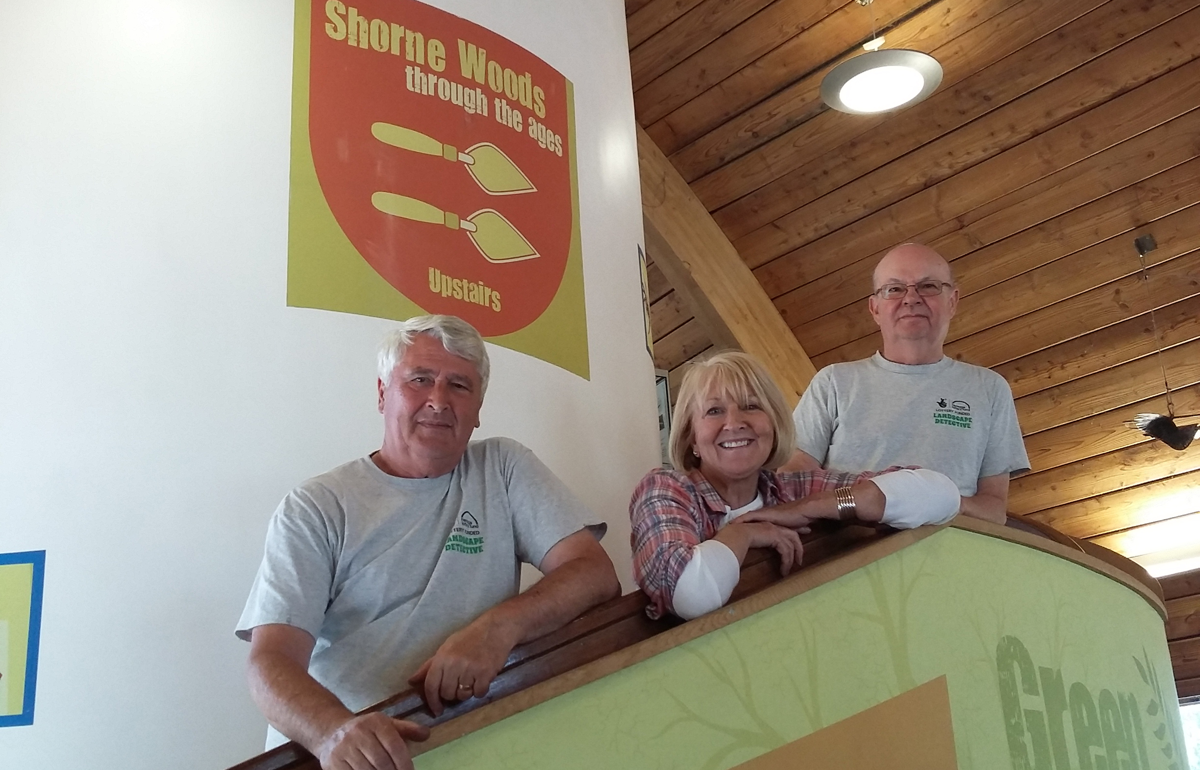 Three people on a staircase