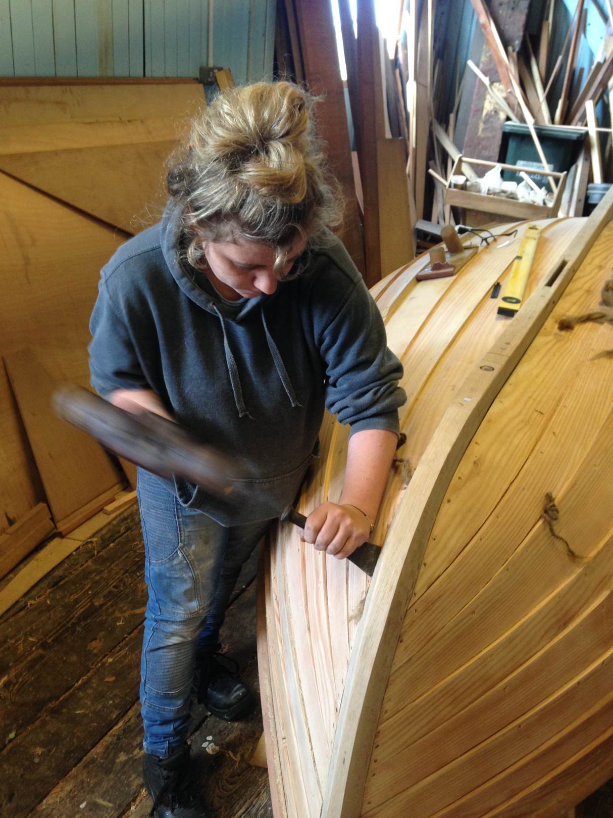 Changing Lives: Anchors aweigh for Blyth Tall Ship apprentices Melissa caulking boat, 'Little Willy'