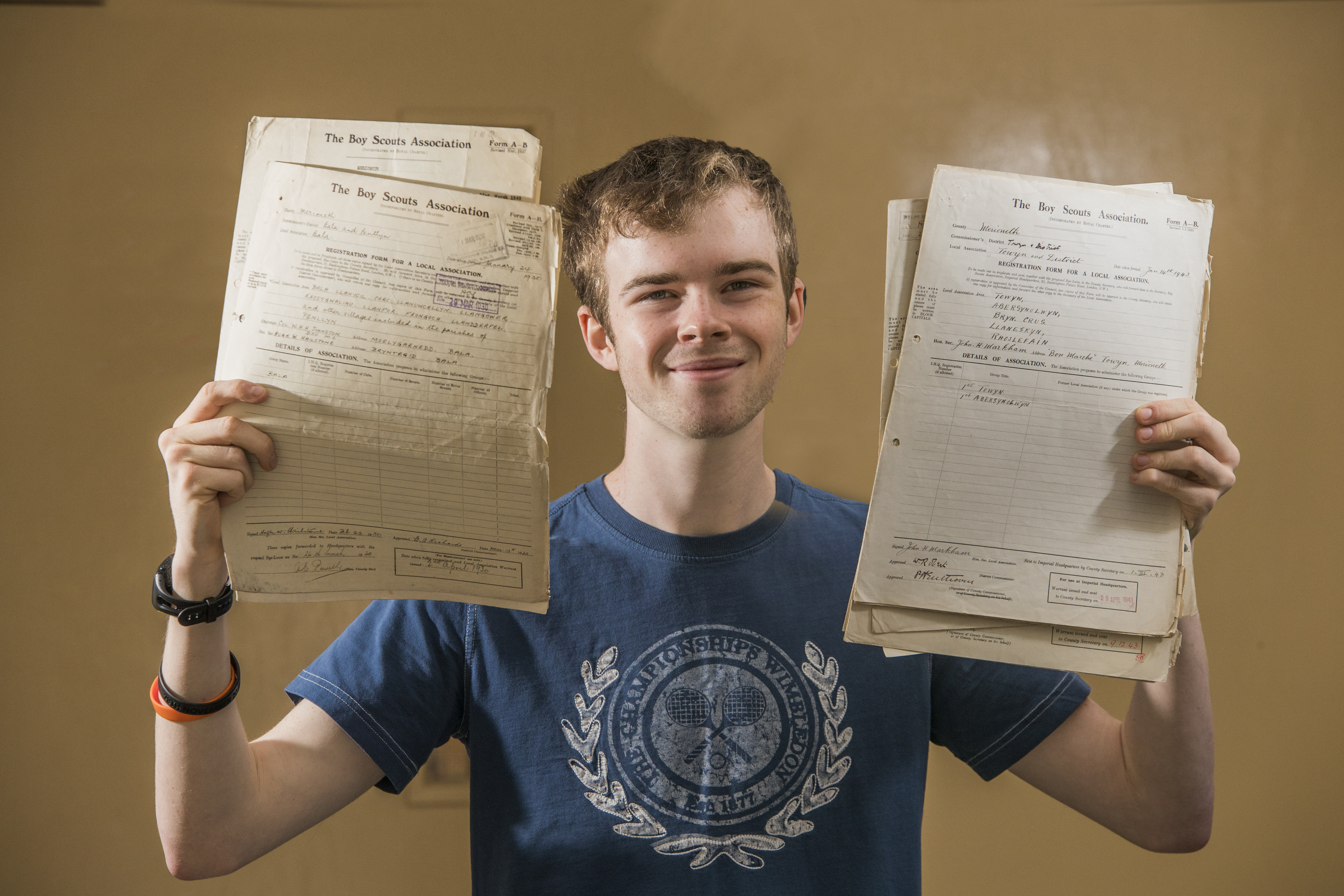 Morgan Taylor with First World War documents Morgan Taylor with First World War documents