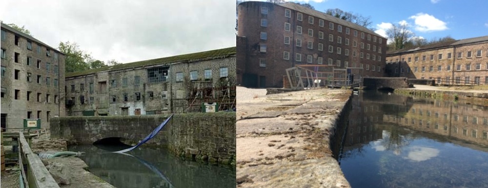Before and after photo of Cromford Mills Before and after photo of Cromford Mills