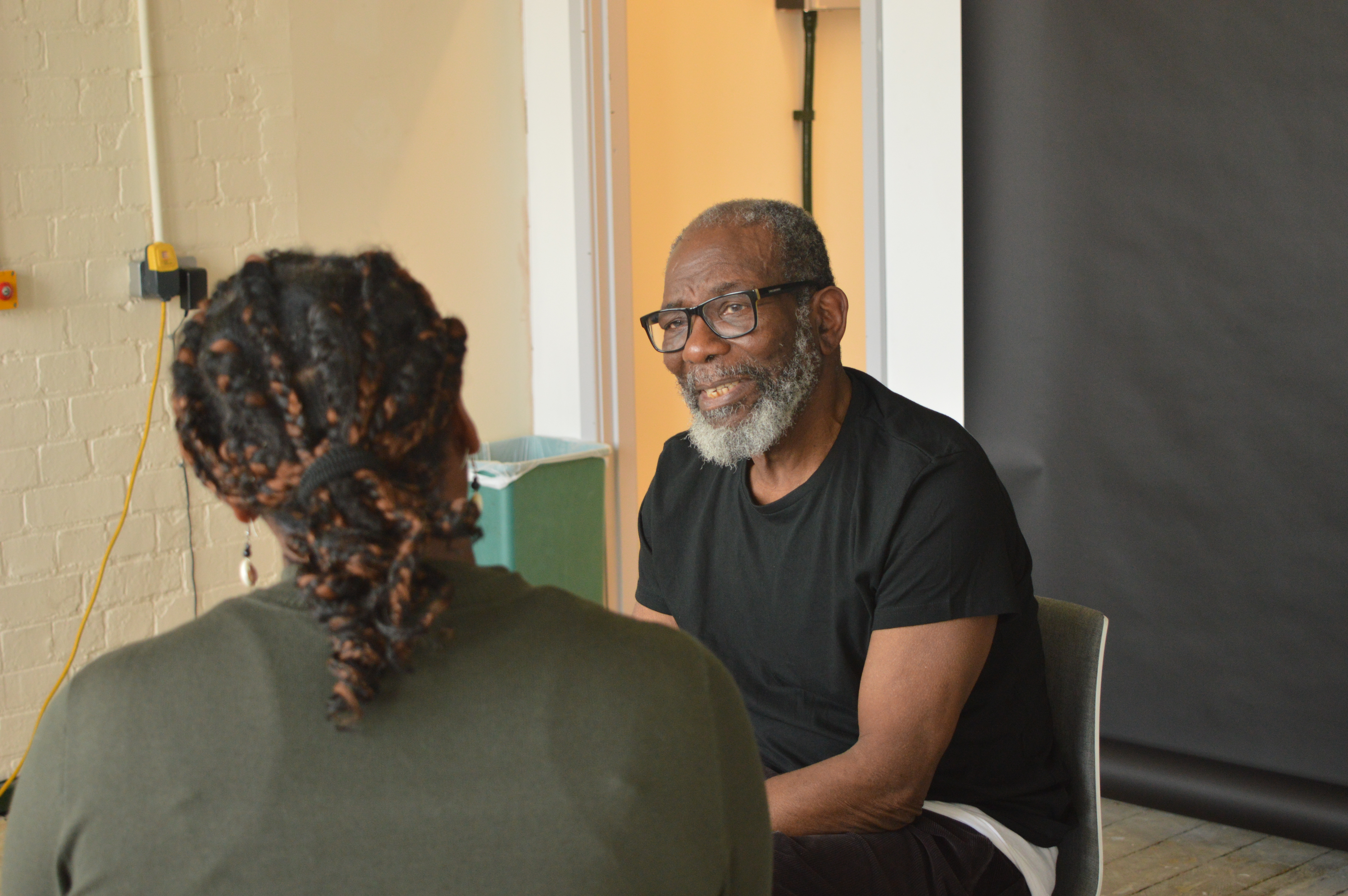 Norma interviews Johnson to record his experiences Norma interviews Johnson to record his experiences