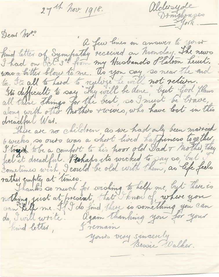 Dear Mrs Pennyman Letter from Bessie Walker, York
