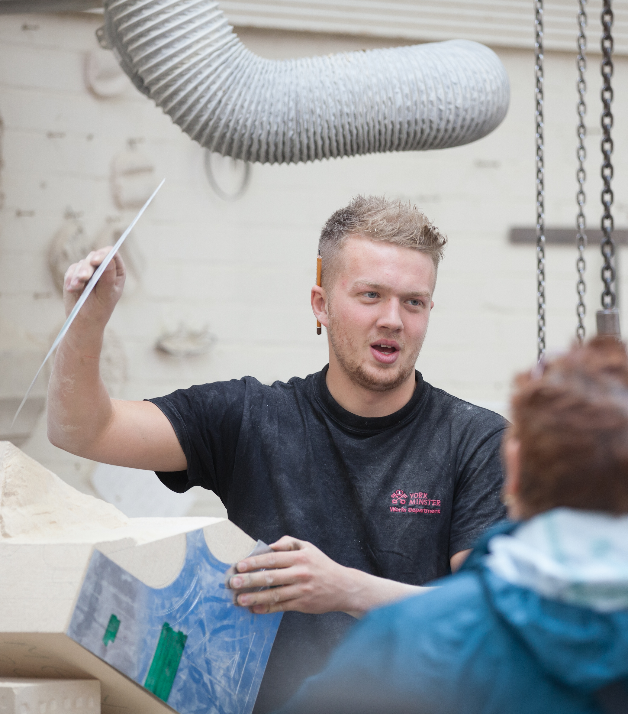 Trainee stonemason, Sam Turner Trainee stonemason, Sam Turner
