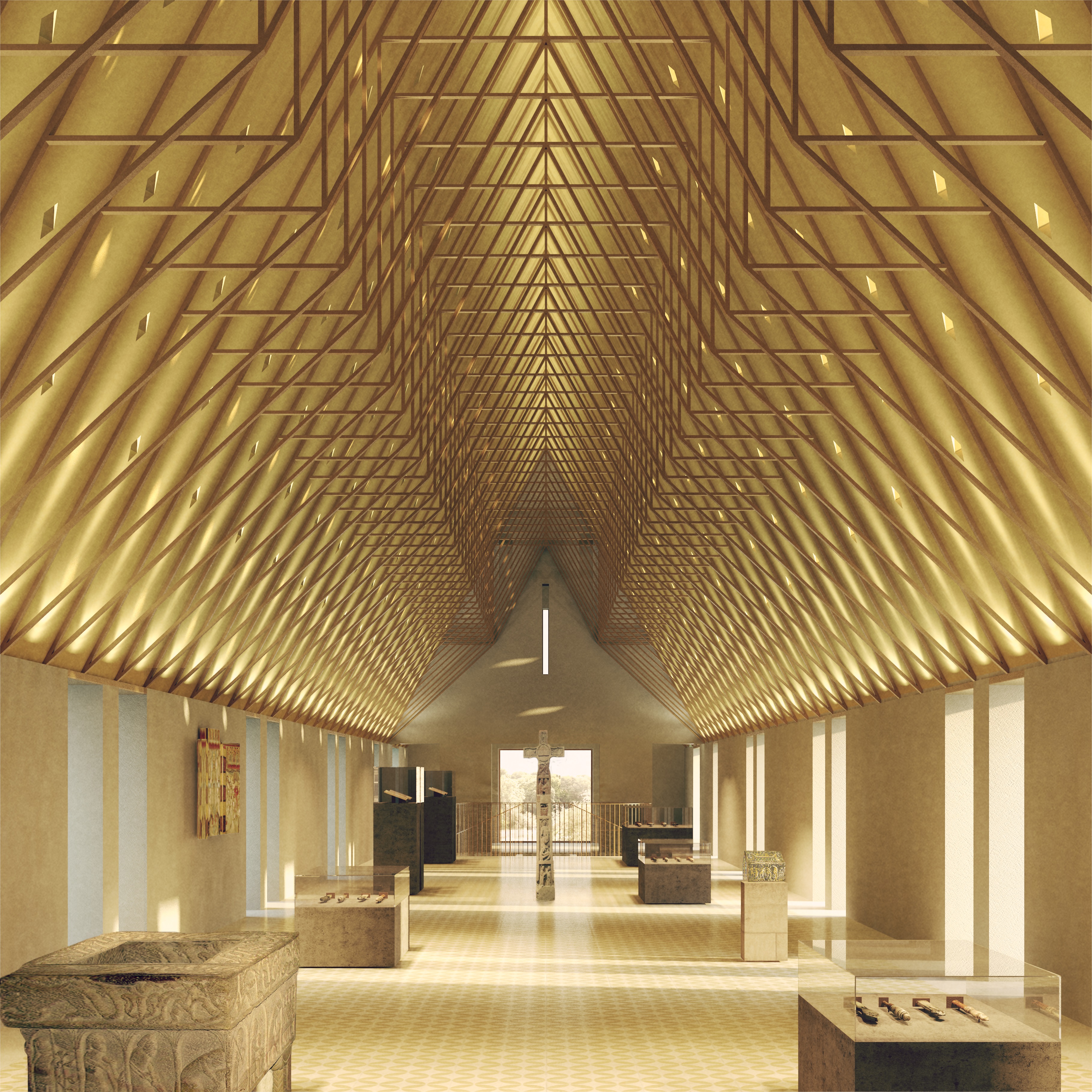 A nave in Auckland Castle, restored with modern displays A nave in Auckland Castle, restored with modern displays