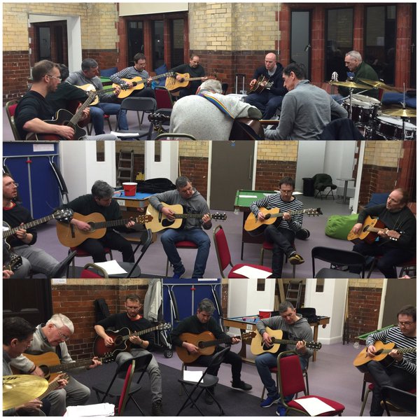 A collage showing a music group playing guitars and drums at The Florrie A collage showing a music group playing guitars and drums at The Florrie