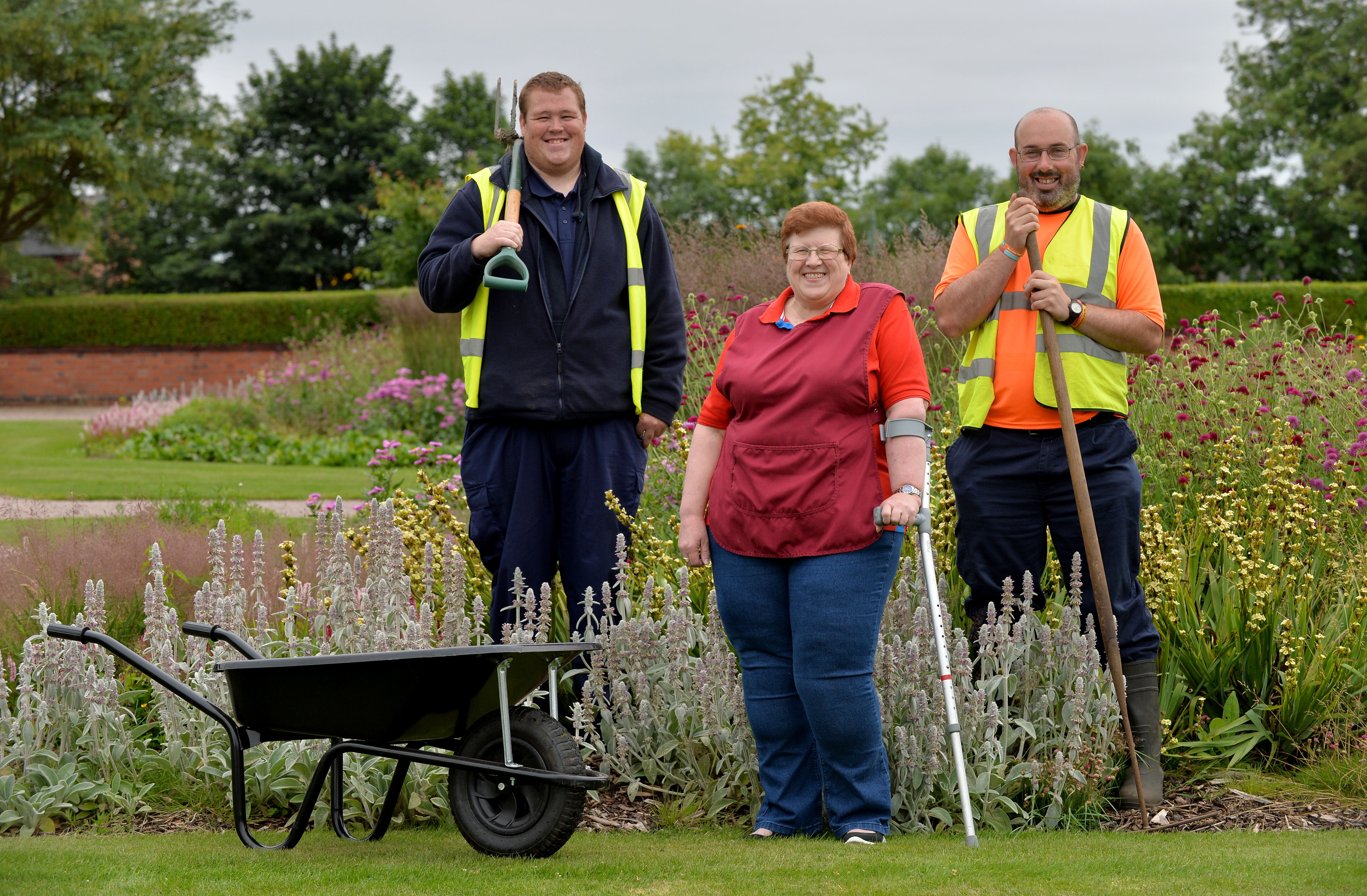 Volunteers Matt, Tom and Patricia at Burslem Park in the Potteries, Stoke-on-Trent Volunteers Matt, Tom and Patricia at Burslem Park in the Potteries, Stoke-on-Trent