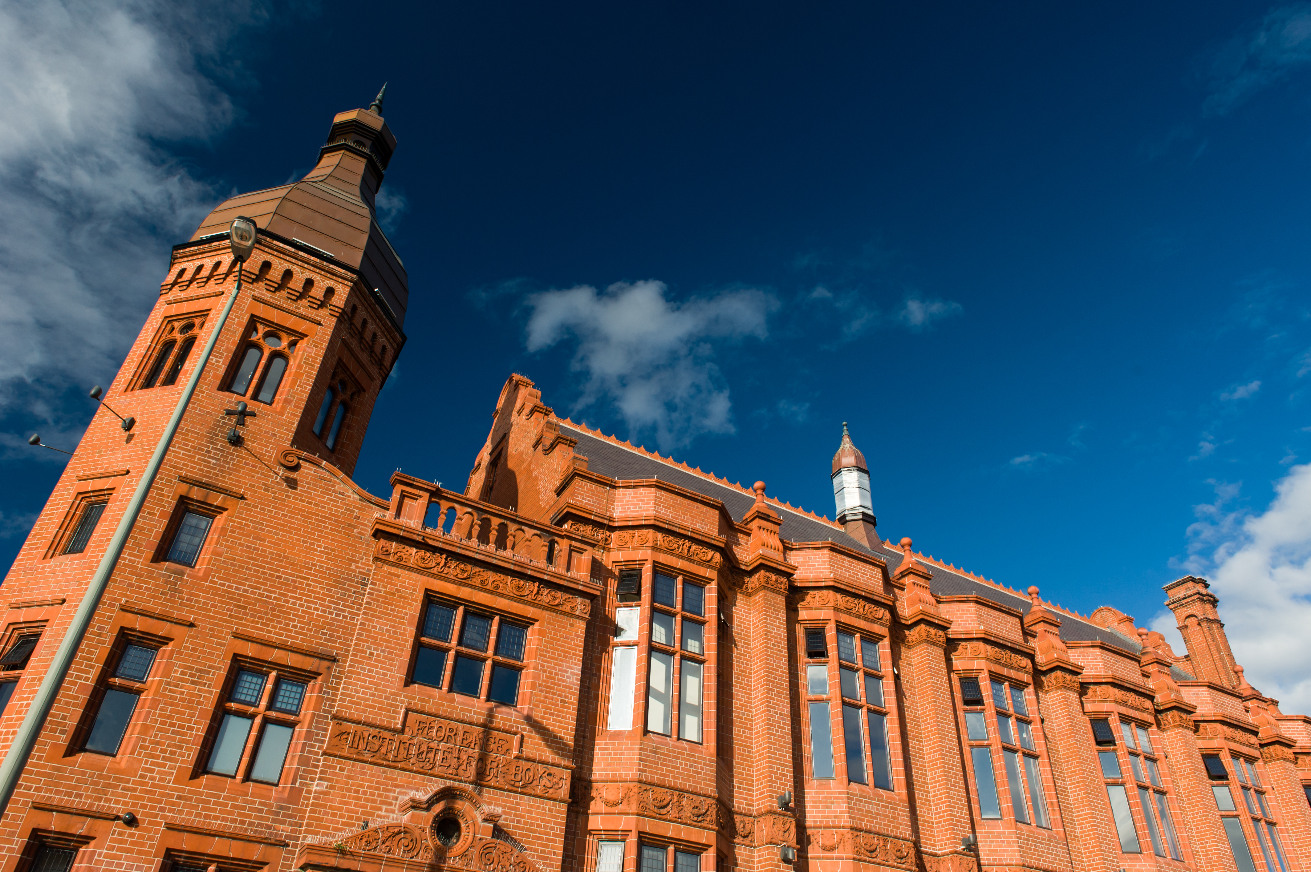 The Florrie; a redbrick building stands impressively in front of a blue sky The Florrie; a redbrick building stands impressively in front of a blue sky