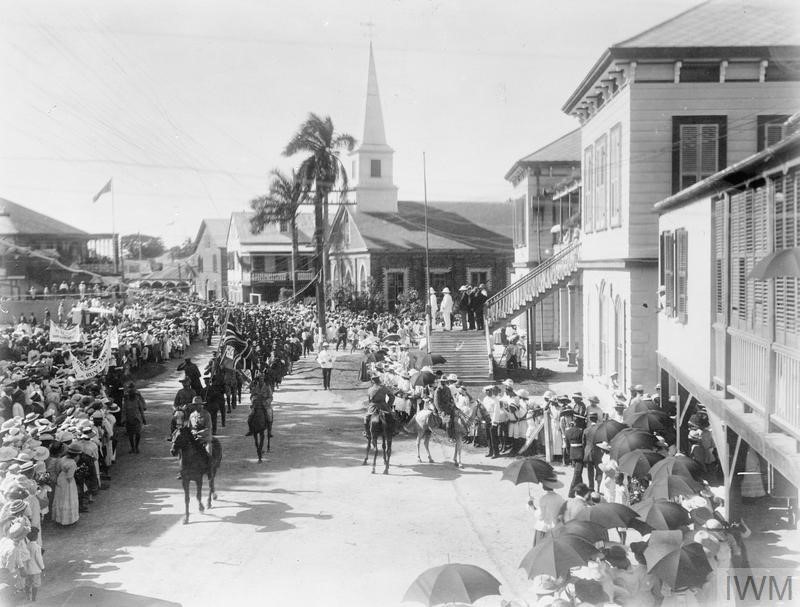 Recruiting and Training in the West Indies: Jamaica: A contingent of West Indian troops marching through Kingston, Jamaica on the way to the harbour, 1916 Recruiting and Training in the West Indies: Jamaica: A contingent of West Indian troops marching through Kingston, Jamaica on the way to the harbour, 1916
