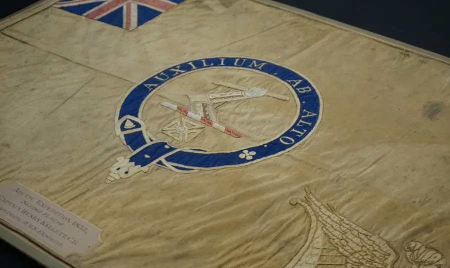 A close up of Vice-Admiral Sir Henry Kellett's polar sledge flag. Credit: NMRN