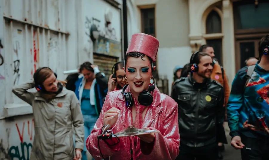 People taking part in an audio heritage tour in Brighton