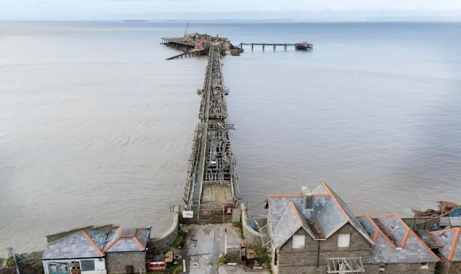 The whole of Birnbeck Pier in a state of disrepair.