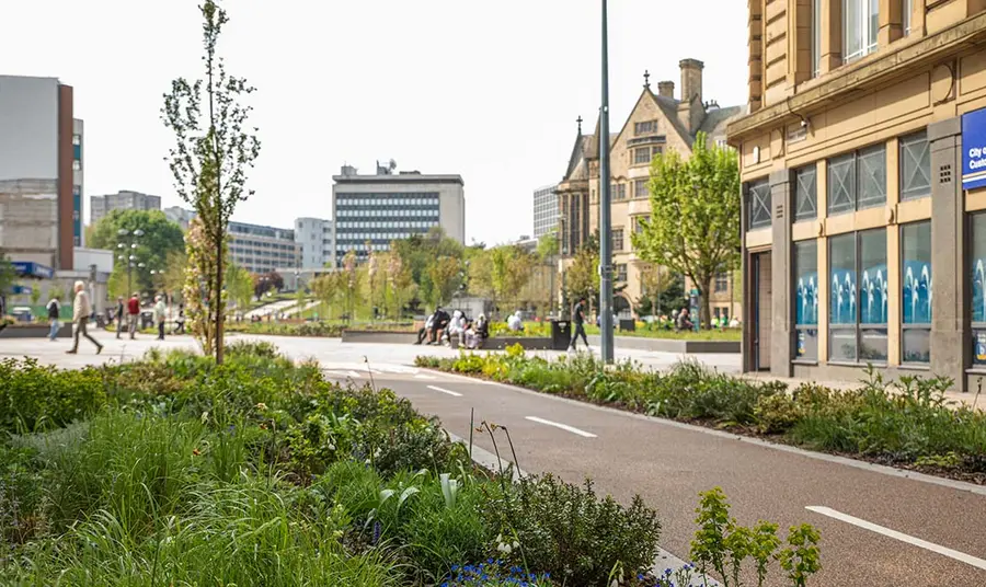 The view from Hall Ings to Norfolk Gardens.