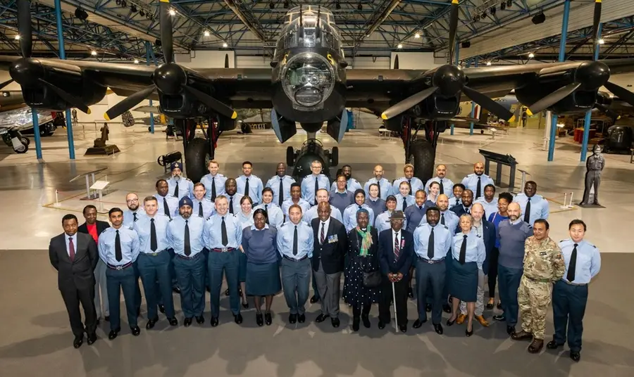 A group of veterans visit the RAF Museum Midlands in the company of a serving RAF squadron.