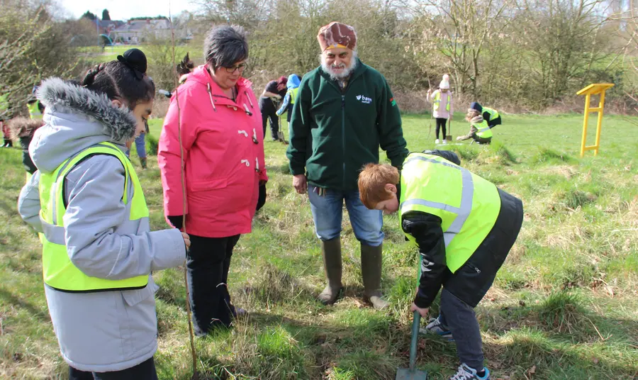 Volunteers planting a tree