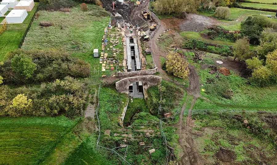 Westfield Bridge and the start of the Missing Mile with scaffolding and repairs.