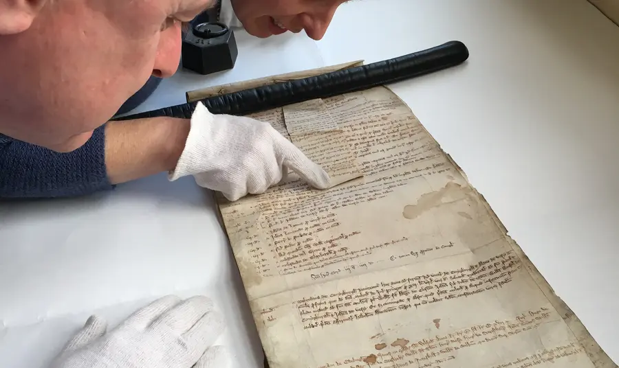 Archivists examining the Court Rolls
