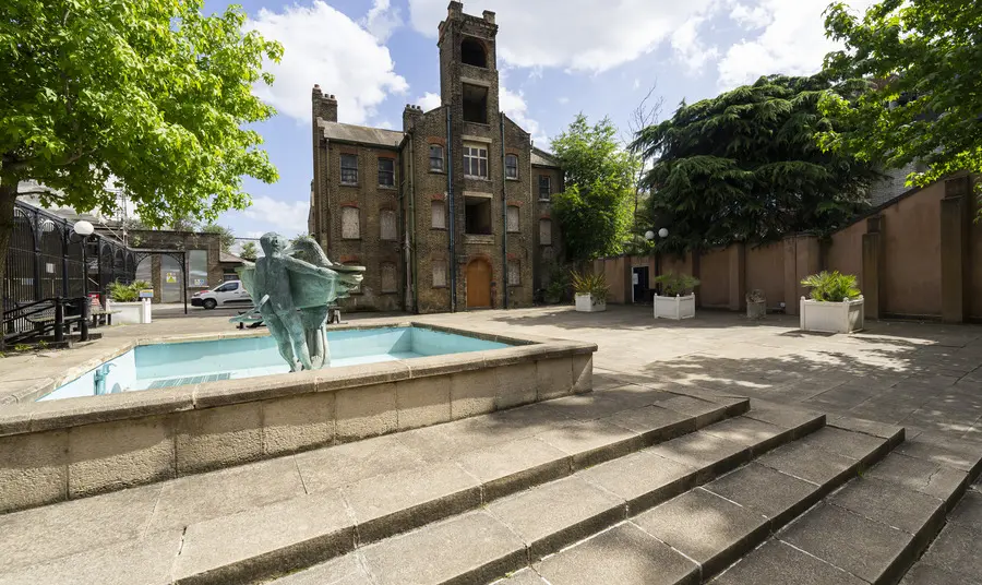 A view of the courtyard outside Alice Billing House in Stratford.