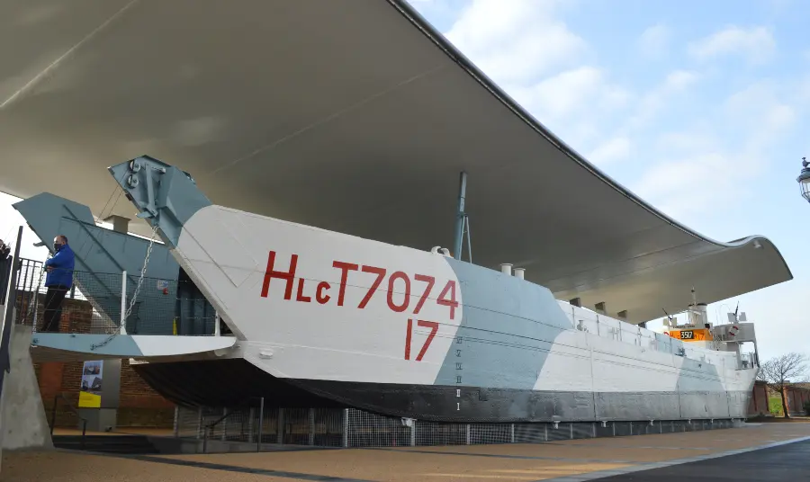 Landing Craft Tank LCT 7074 in its new location in Portsmouth 