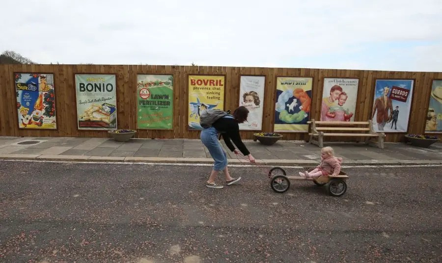 Family playing at Beamish open air museum