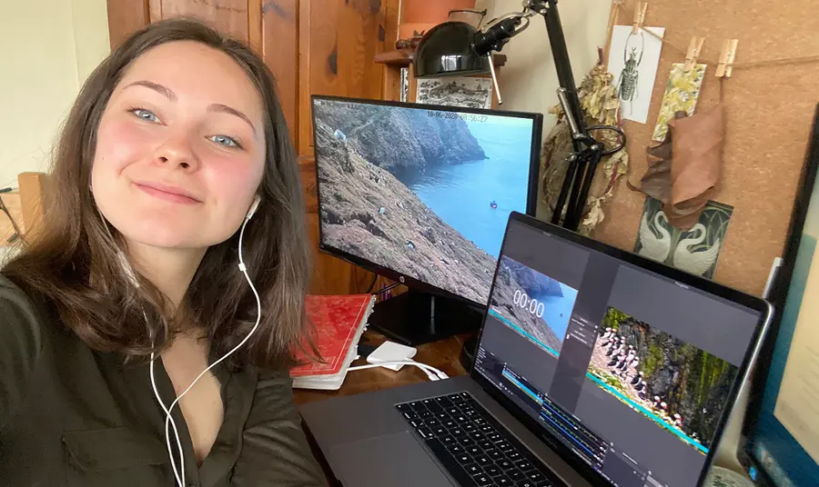 Person sitting in front of two computer screens