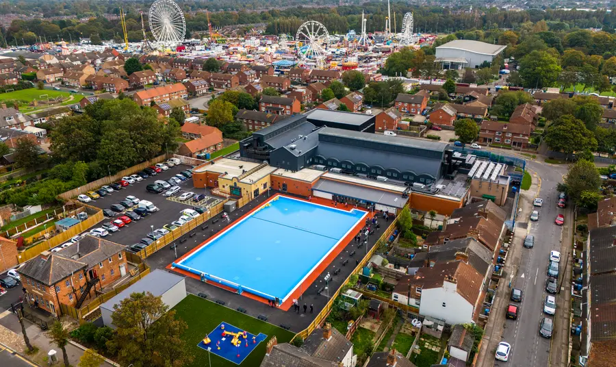An aerial view of Albert Avenue outdoor swimming pool in Hull
