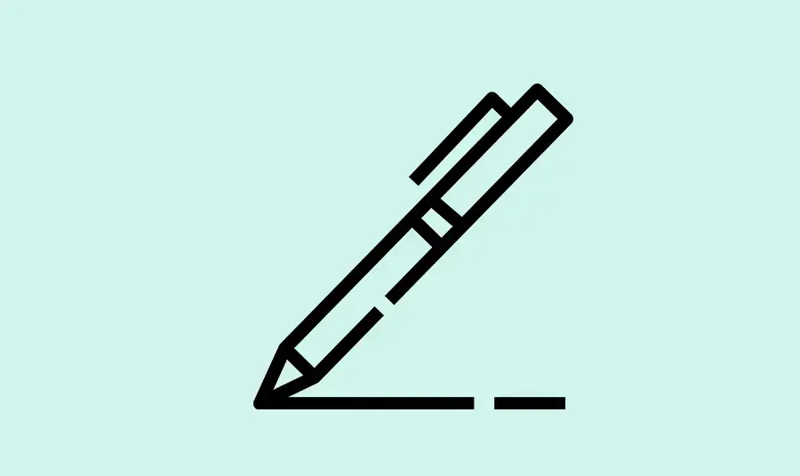 A graphic of a pen drawing a black line on a turquoise background.