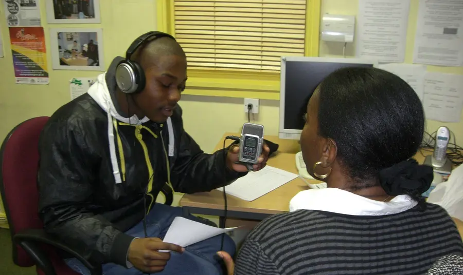 Young person conducting interview