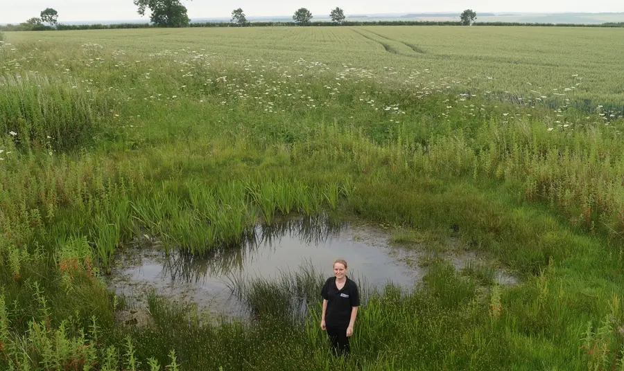 Project officer Emily McGregor at one of the dew ponds