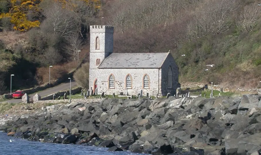 St Thomas Church Rathlin Island viewed from the sea
