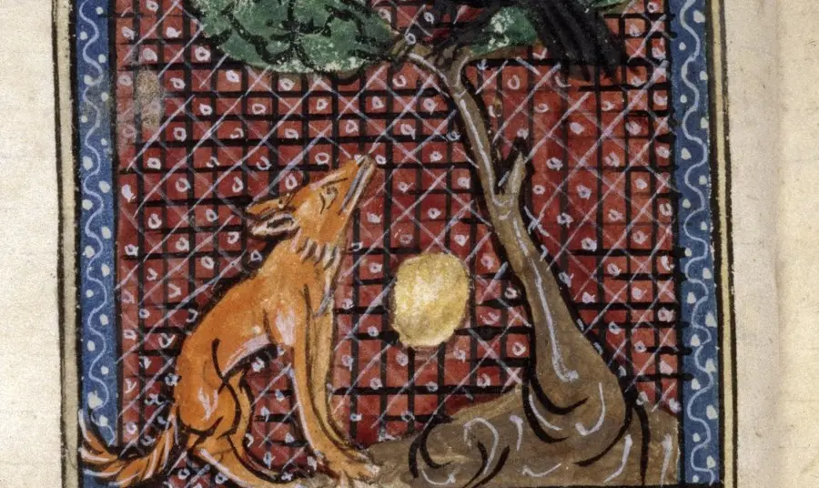  Reynard and the  crow. From a manuscript of the Romance of Reynard the Fox and Isengrin