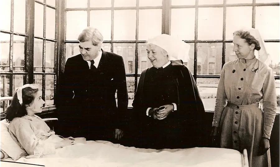 Aneurin Bevan, Minister of Health, on the first day of the NHS, at Park Hospital, Davyhulme
