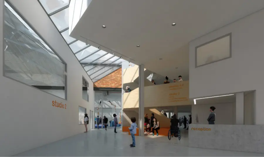 The atrium at Briggait Creation Centre