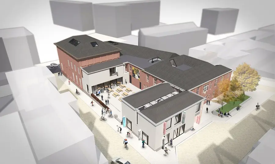 Birds eye view of the planned development of The Edinburgh Printmakers at Fountainbridge, Edinburgh 