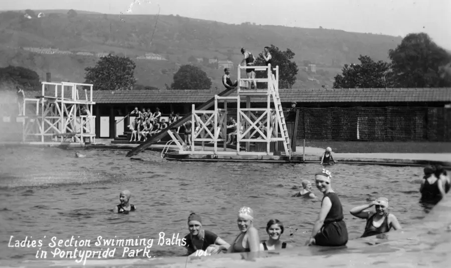 Women swimming in the lido at Ynysangharad Park, Pontypridd